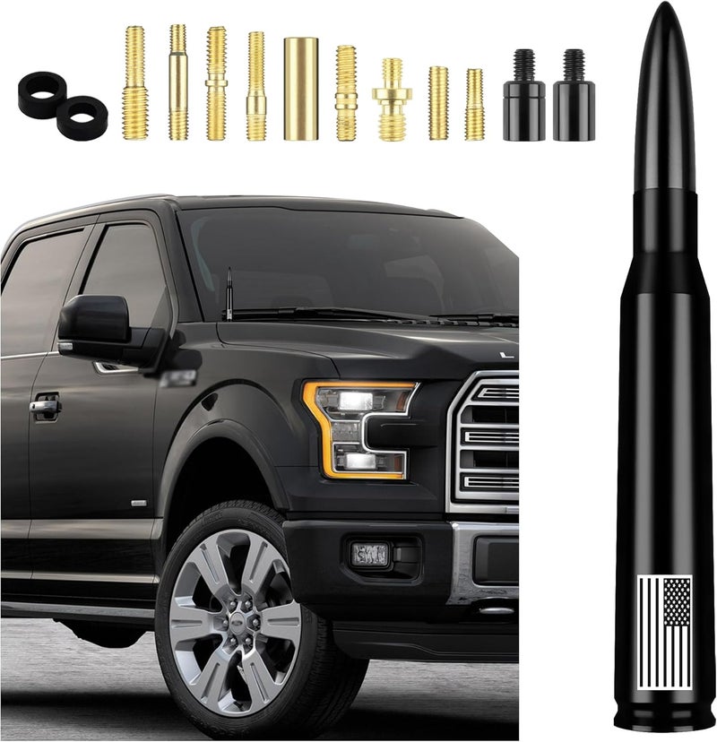Junecarp American Flag Car Bullet Antenna,Truck Exterior Decoration Accessories[New Upgrade Flag Design] Car Antenna Replacement for Car SUV Truck Most Auto Cars Antenna Accessories (Black) - Image 1
